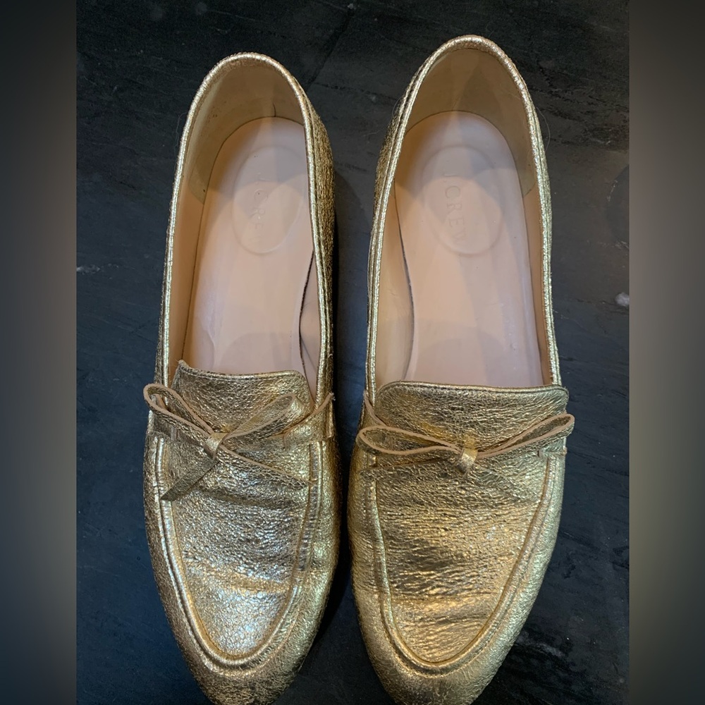 J. Crew Gold Leather Loafers ladies 9.5 - Picture 2 of 7